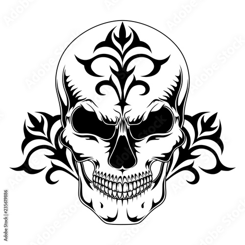 Vector image of a skull with a pattern on a white background.