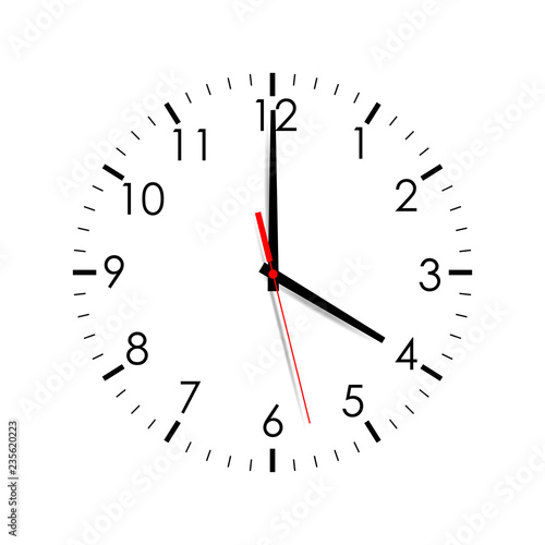 Clock face showing 4 o'clock isolated on white background. Vector illustration
