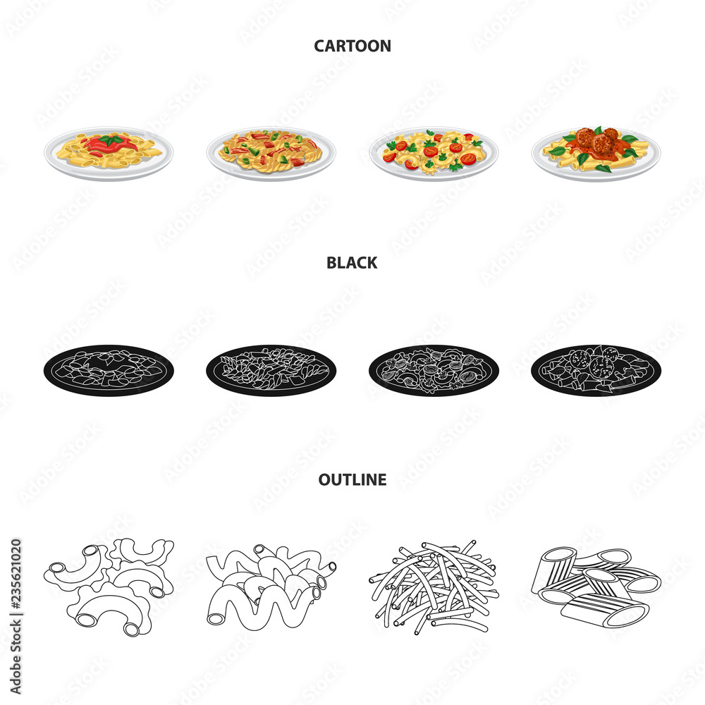 Vector design of pasta and carbohydrate icon. Set of pasta and macaroni stock vector illustration.