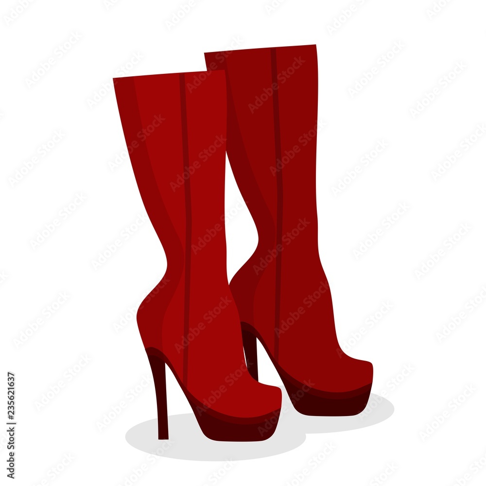 Womens fashion red shoes boots on white background, Female winter, autumn or spring footwear boot on a high heel. Vector illustration Womens fashion red shoes boots on white background, Female winter, autumn or spring footwear boot on a high heel. Vector illustration