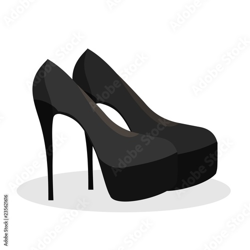 Black high heel platform shoes icon on white background. Woman fashion High-Heeled shoe wedding party girl footwear. Vector illustration