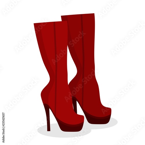 Womens fashion red shoes boots on white background, Female winter, autumn or spring footwear boot on a high heel. Vector illustration