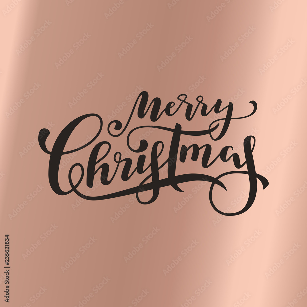 Plakat Merry Christmas calligraphy in rose gold colors. Luxurious Christmas lettering