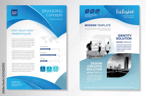 Template vector design for Brochure, AnnualReport, Magazine, Poster, Corporate Presentation, Portfolio, Flyer, infographic, layout modern with blue color size A4, Front and back, Easy to use and edit.