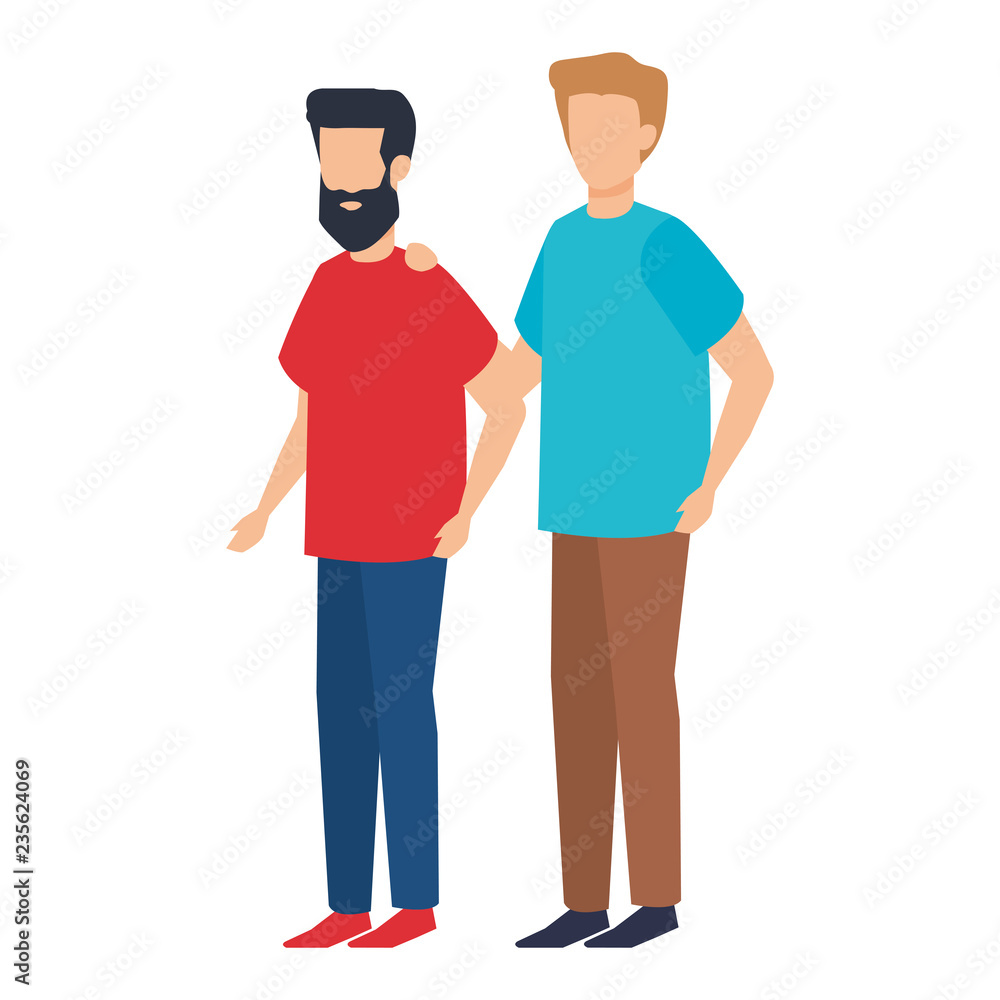 young and casual couple men characters young and casual couple men characters
