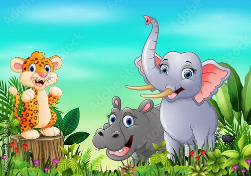Cartoon wild animal in the beautiful garden