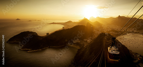 Aerial View of Rio de Janeiro from the Sugarloaf Mountain by Sunset, Brazil