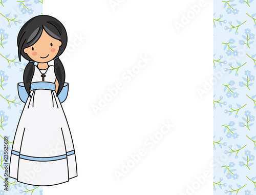 my first communion girl. Little girl in a communion dress.