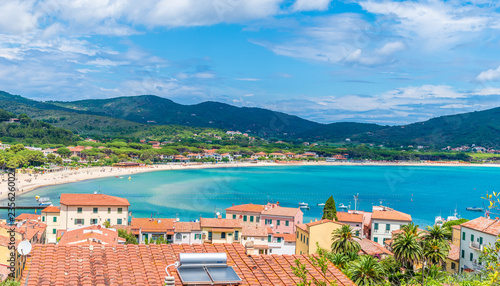 Fototapeta Naklejka Na Ścianę i Meble -  Panoramic view over marina di campo town in Elba Island, Tuscany, Italy.