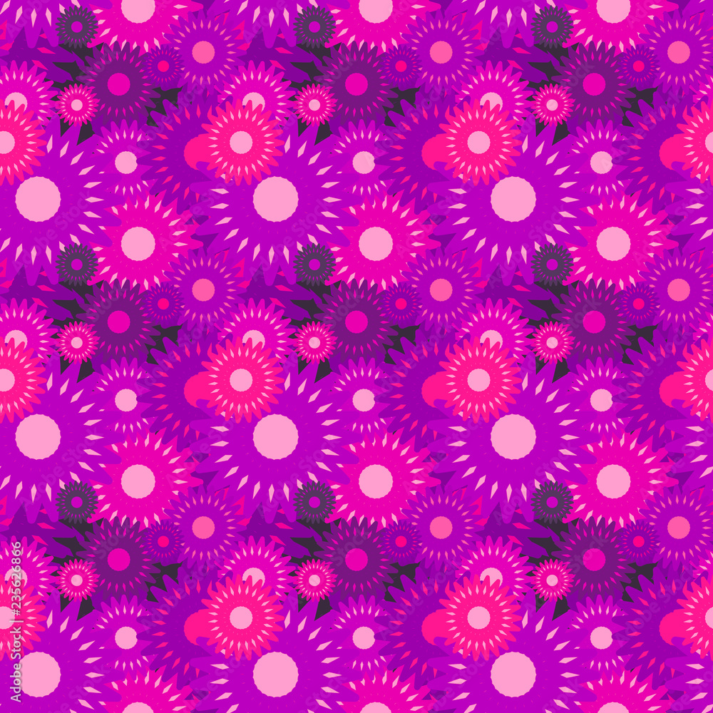 Seamless background pattern with a variety of colored floral motifs.