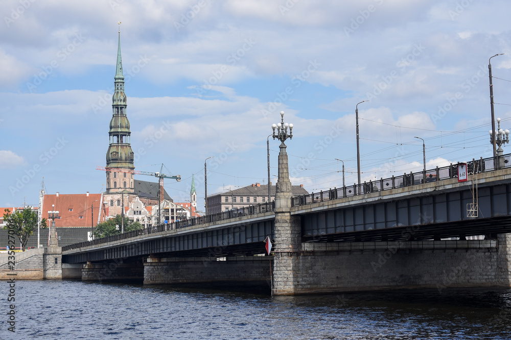 Riga, embankment, old town, view from the water
