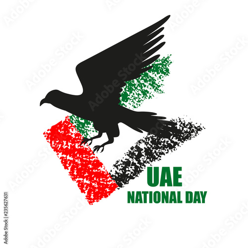 UAE National Day poster with falcon silhouette and flag.