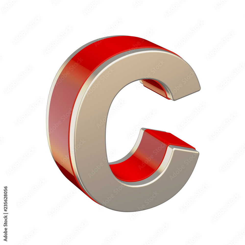 Alphabet letter C with red glass and metallic shell isolated on white background Alphabet letter C with red glass and metallic shell isolated on white background