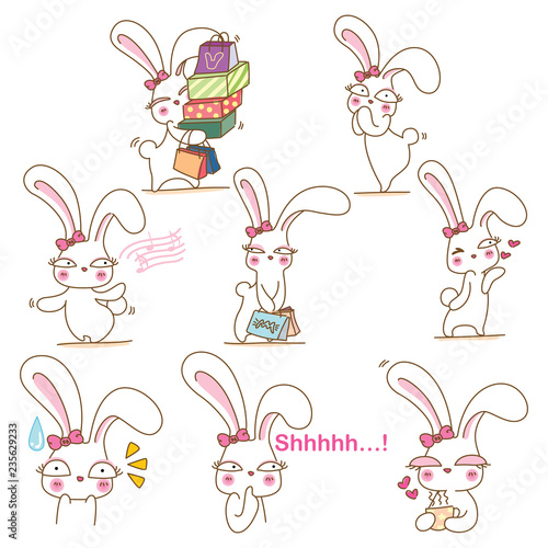 Cute bunny character design in different emotions and expressions