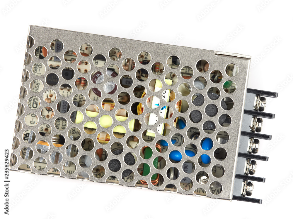 Switching power supply DC to DC isolated on white background Switching power supply DC to DC isolated on white background