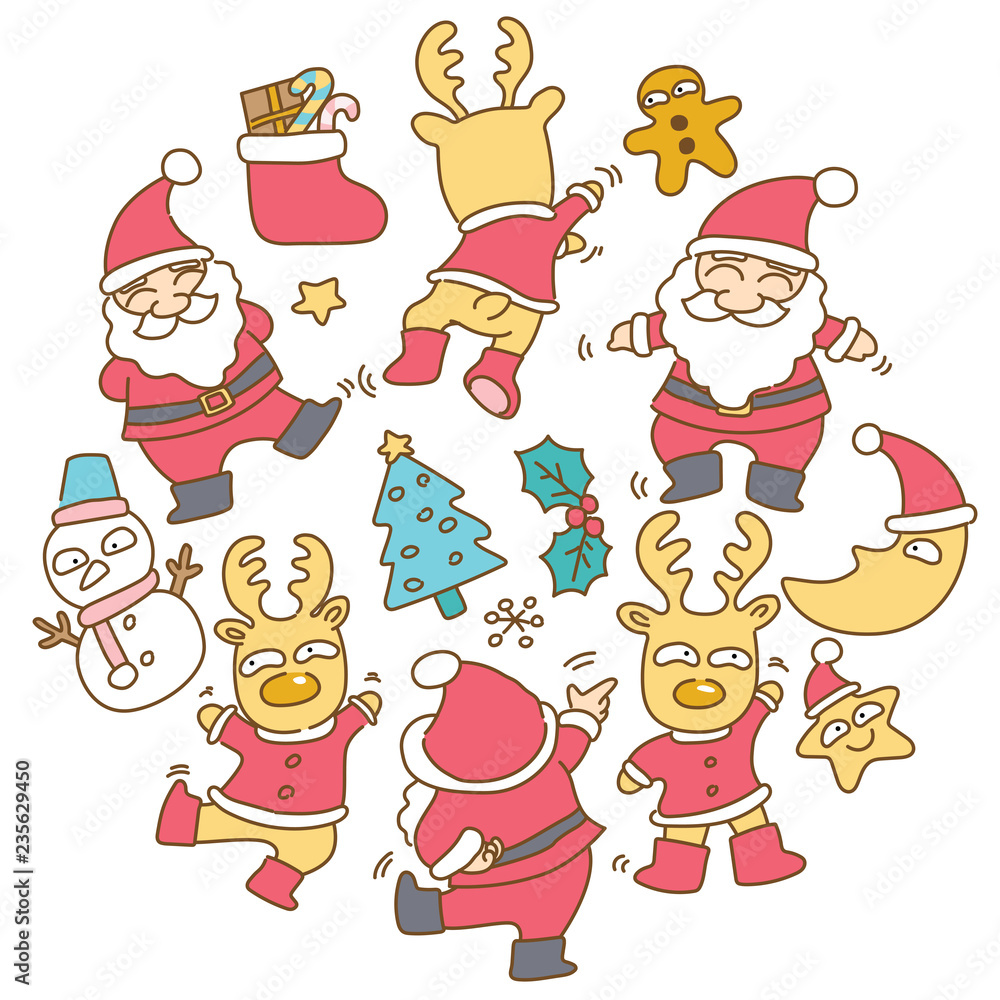 Santa Clause and reindeer character with ornament illustration