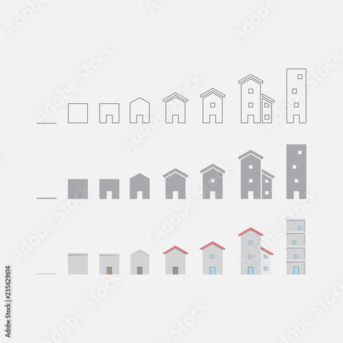 different type of building transformation line solid and graphic