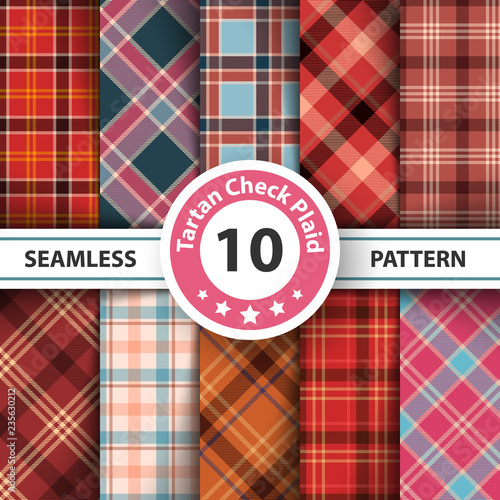 Classic tartan, Picnic tablecloth, Gingham, Buffalo, Lamberjack, Merry Christmas check plaid seamless patterns.