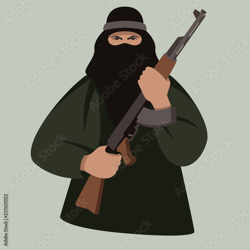 terrorist with gun ,vector illustration, flat style