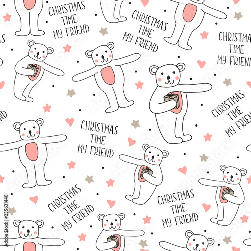 Funny bear drawing seamless...