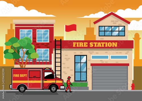fire truck in fire station