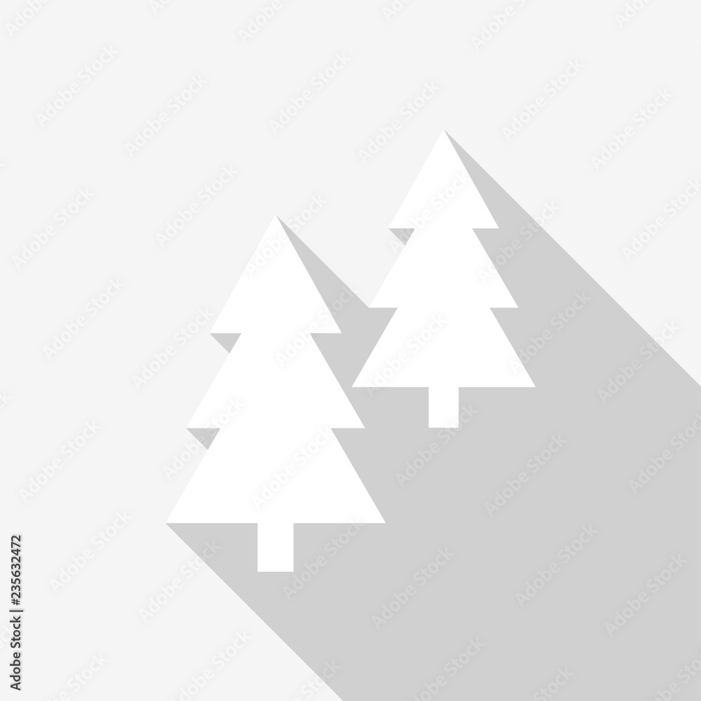Obraz premium White coniferous trees icons with long shadow on white background. Vector Illustration EPS 10
