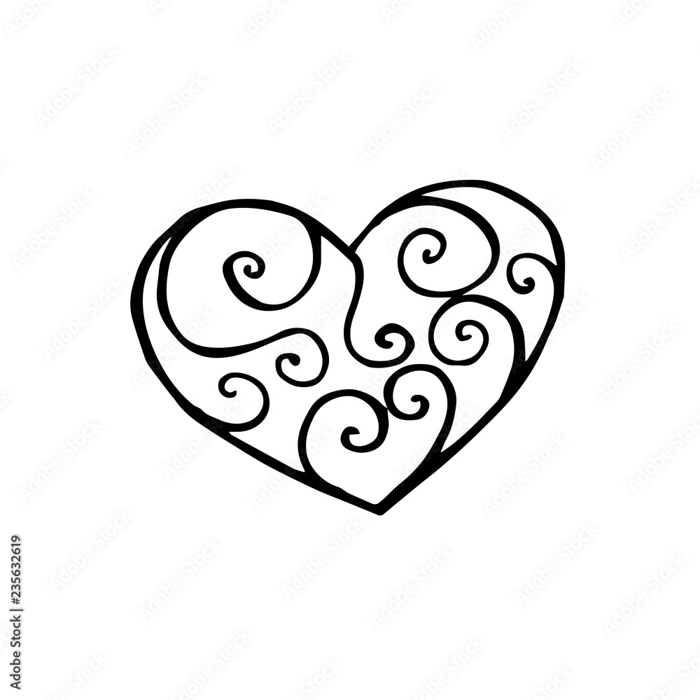 Doodle vintage heart. Hand drawn vector illustration, Isolated on white background