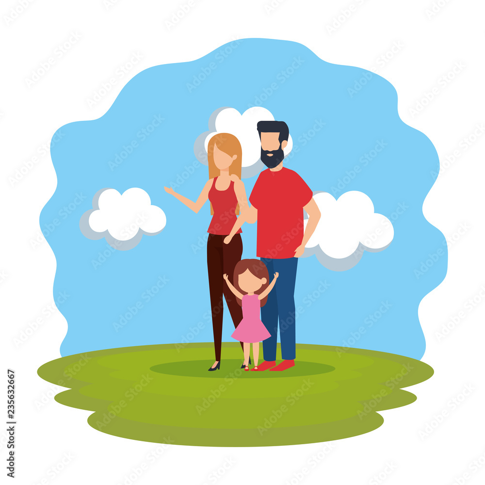 parents couple with daughter in the park