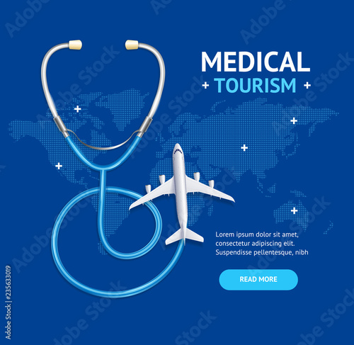 Medical Tourism Concept Banner Card with Realistic 3d Detailed Elements. Vector