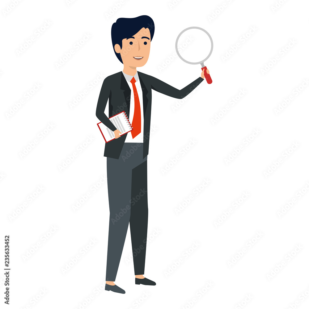 elegant businessman with magnifying glass elegant businessman with magnifying glass