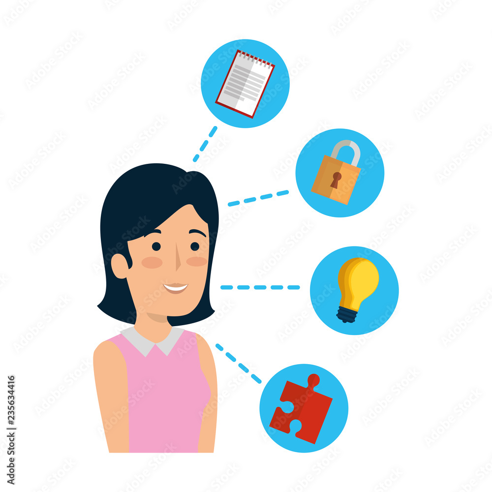 elegant businesswoman with set icons elegant businesswoman with set icons