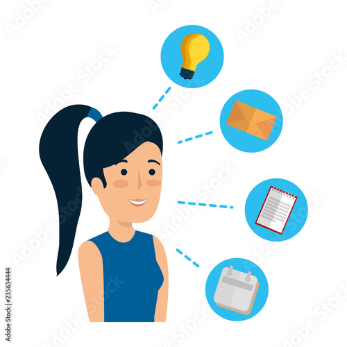 elegant businesswoman with business icons