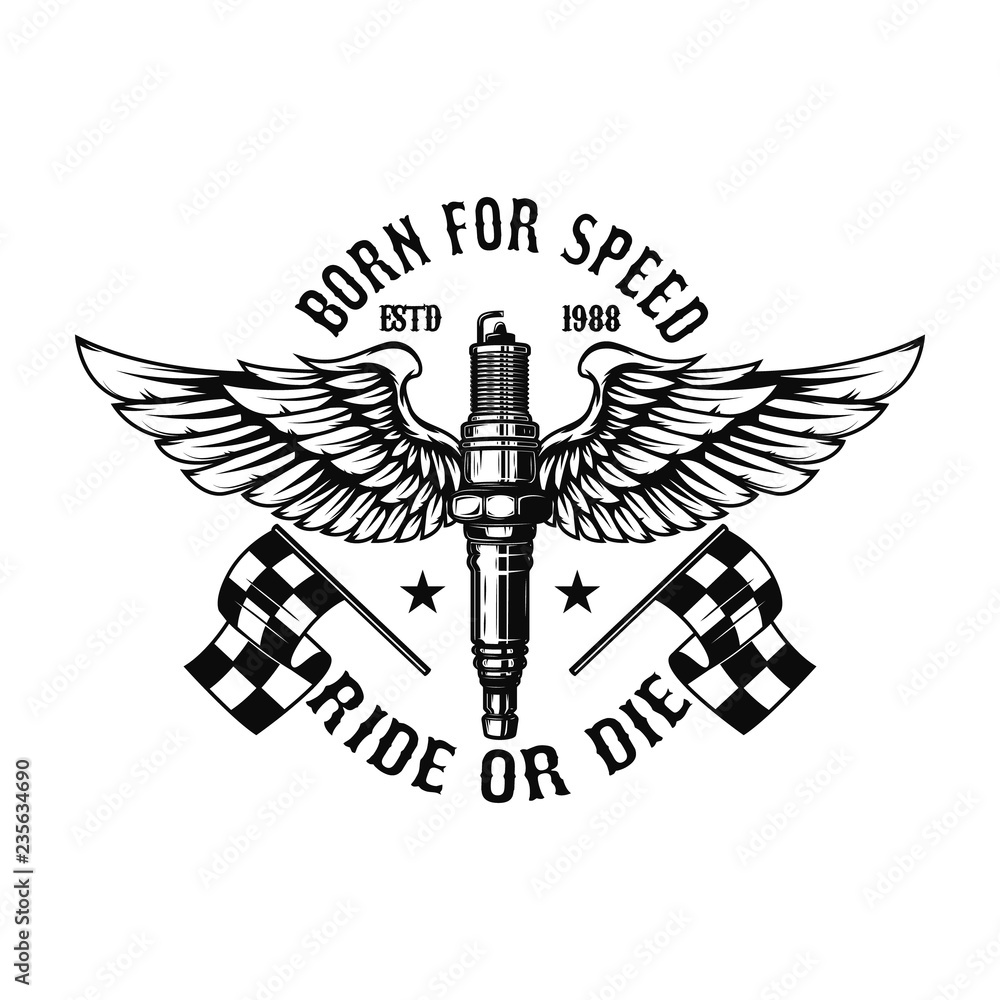 Winged motorcycle spark plug. Design elements for logo, label, sign, menu. Winged motorcycle spark plug. Design elements for logo, label, sign, menu.