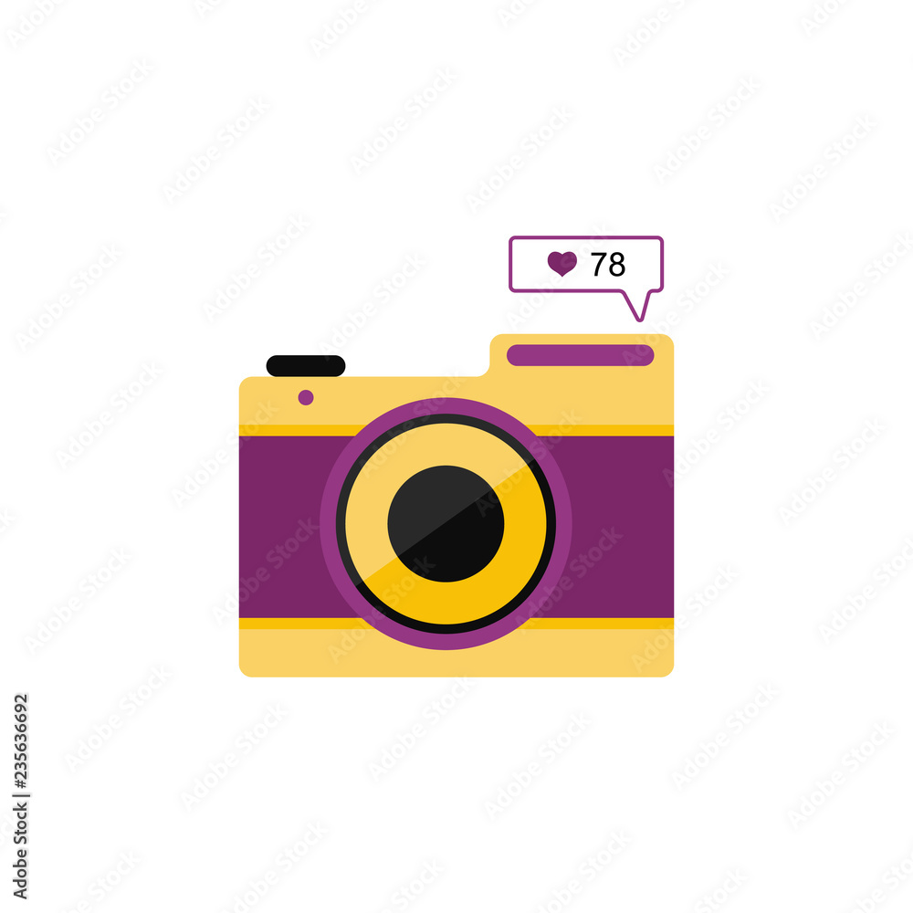 Vector Illustration. Isolated camera with like heart. Camera with like icon element. Flat style Vector Illustration. Isolated camera with like heart. Camera with like icon element. Flat style
