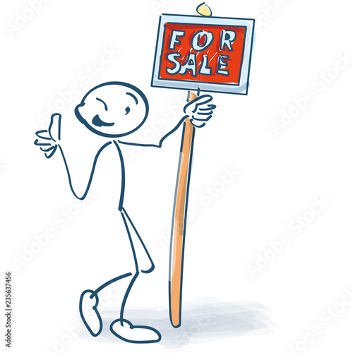Strichmännchen mit einen Hinweisschild for Sale