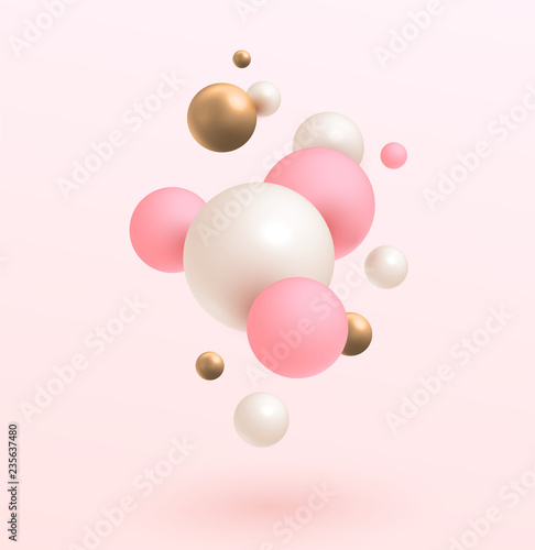 Gold, pink and white 3D balls. Vector illustration. Abstract modern design. eps 10 © Vitaliy