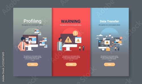 web design template set for profiling warning and data transfer concepts different business collection flat copy space