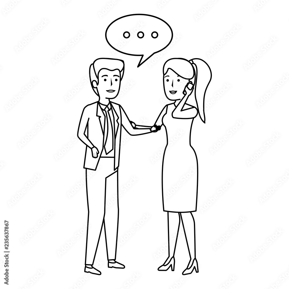 business couple talking with smartphone business couple talking with smartphone