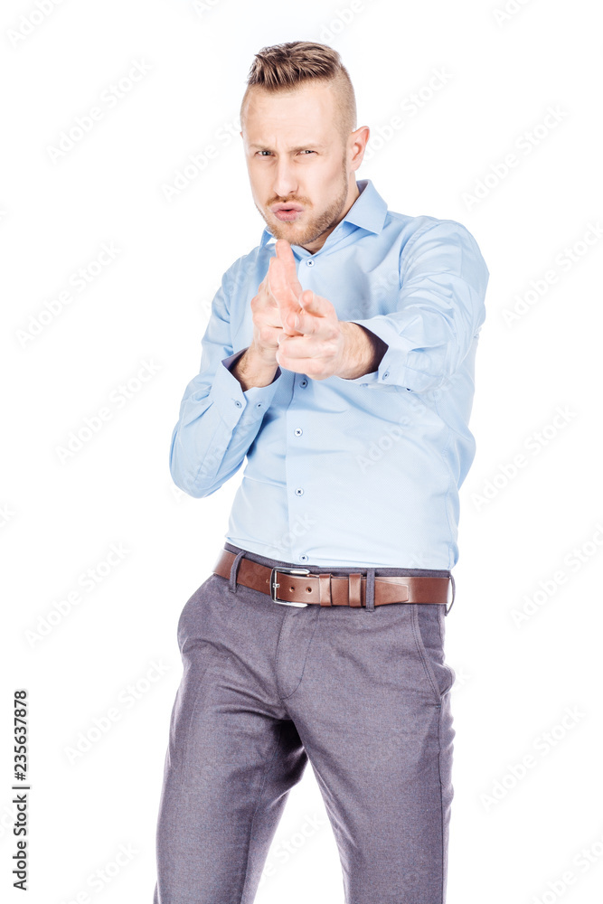 Man on a white studio background.. emotions and people concept. Man on a white studio background.. emotions and people concept.