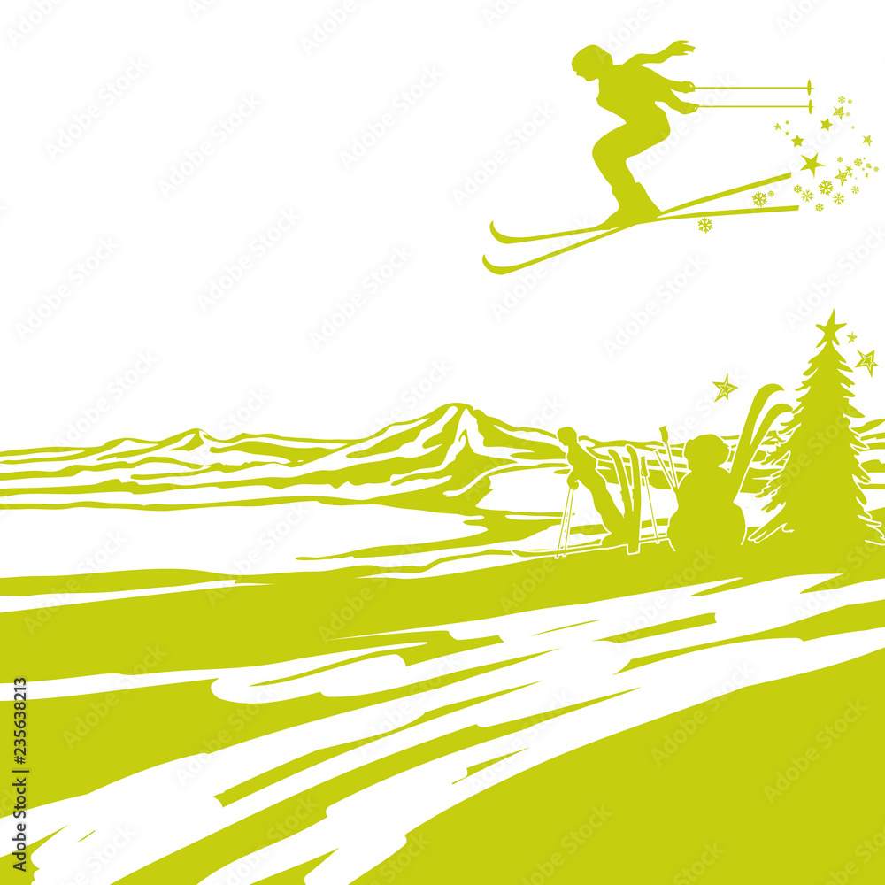 Skifahren zu Weihnachten im Gebirge Adobe Stock