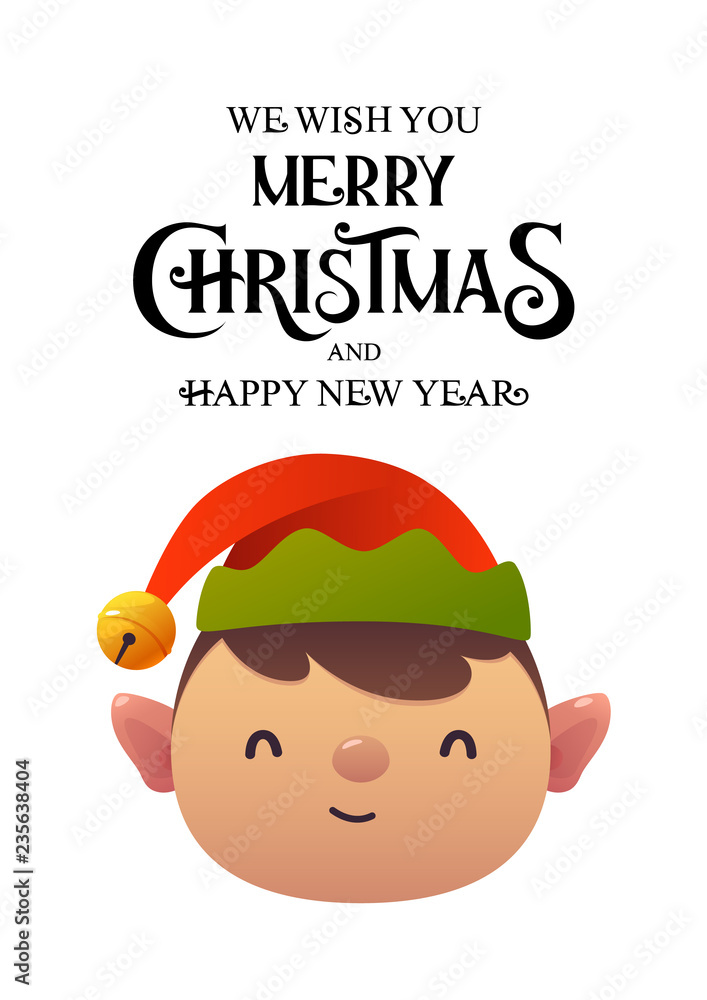 Little cute cartoon Elf head on white background isolated christmas character Little cute cartoon Elf head on white background isolated christmas character