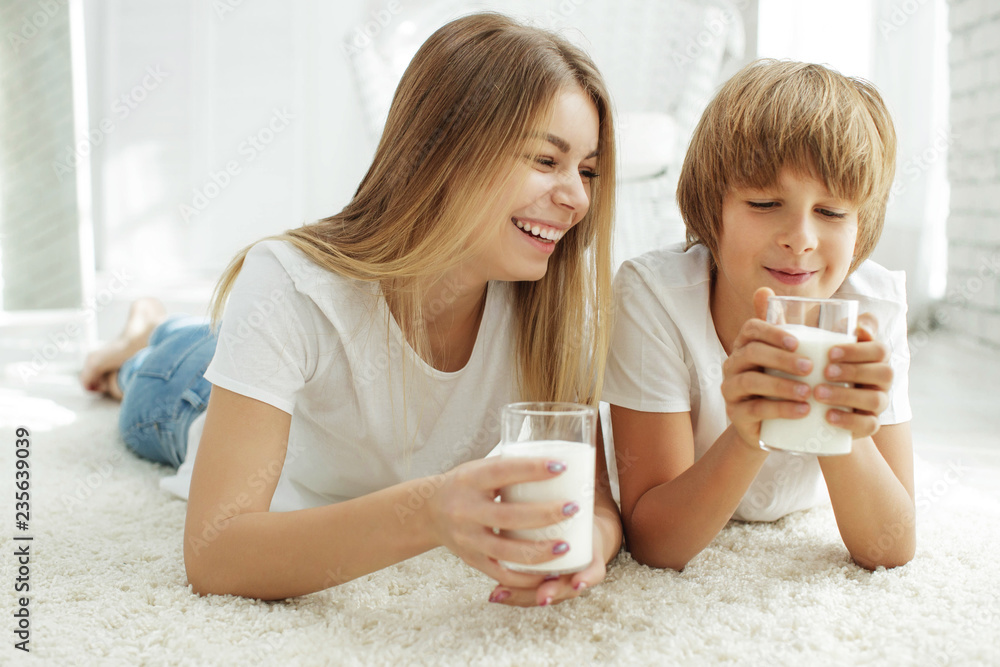 Family drinking milk Family drinking milk