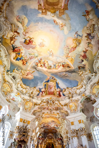 Pilgrimage Church of Wies, interior of the church - Wieskirche at Steingaden on the romantic road in Bavaria, Germany