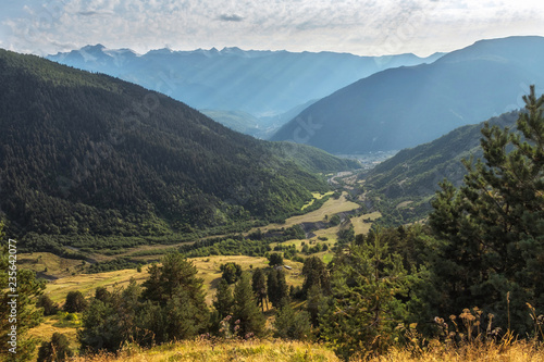 View to a valley from high in mountains