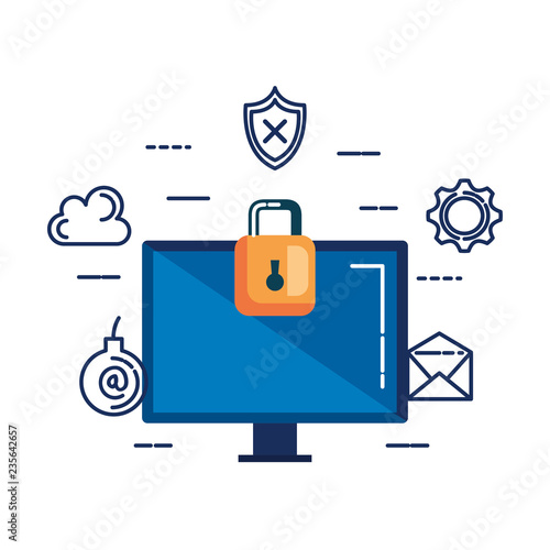 desktop with padlock and security icons