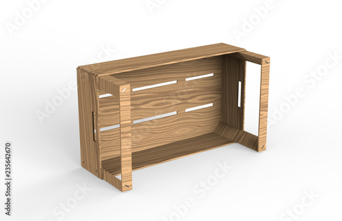 Wooden crate mock-up on isolated white background, 3d illustration