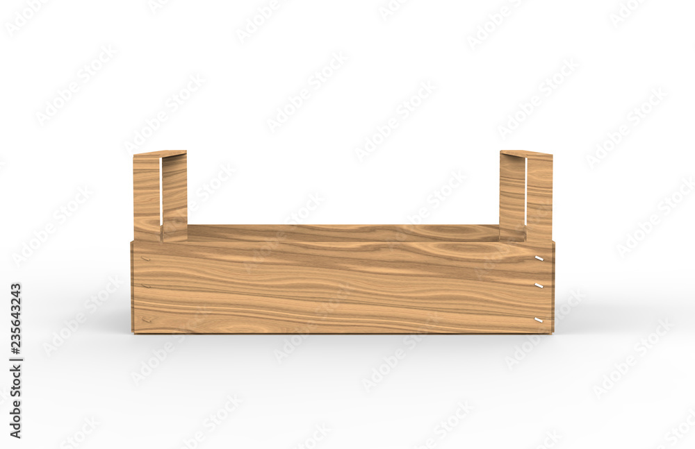 Wooden crate mock-up on isolated white background, 3d illustration Wooden crate mock-up on isolated white background, 3d illustration