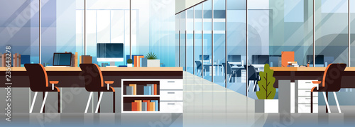 Coworking office interior modern center creative workplace environment horizontal banner empty workspace flat