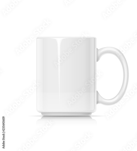 Ceramic cup for tea, coffee and hot beverage. White mug drink.