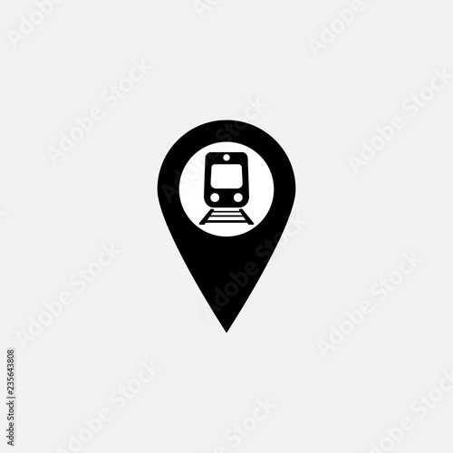 Train station map pin icon. Train station map point symbol. Flat design. Stock - Vector illustration.